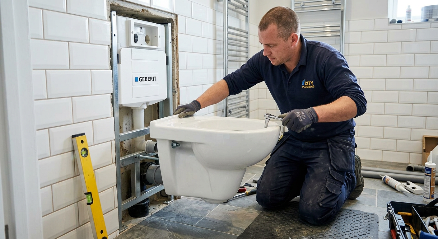 Pose de WC suspendu par un plombier professionnel à Montreuil